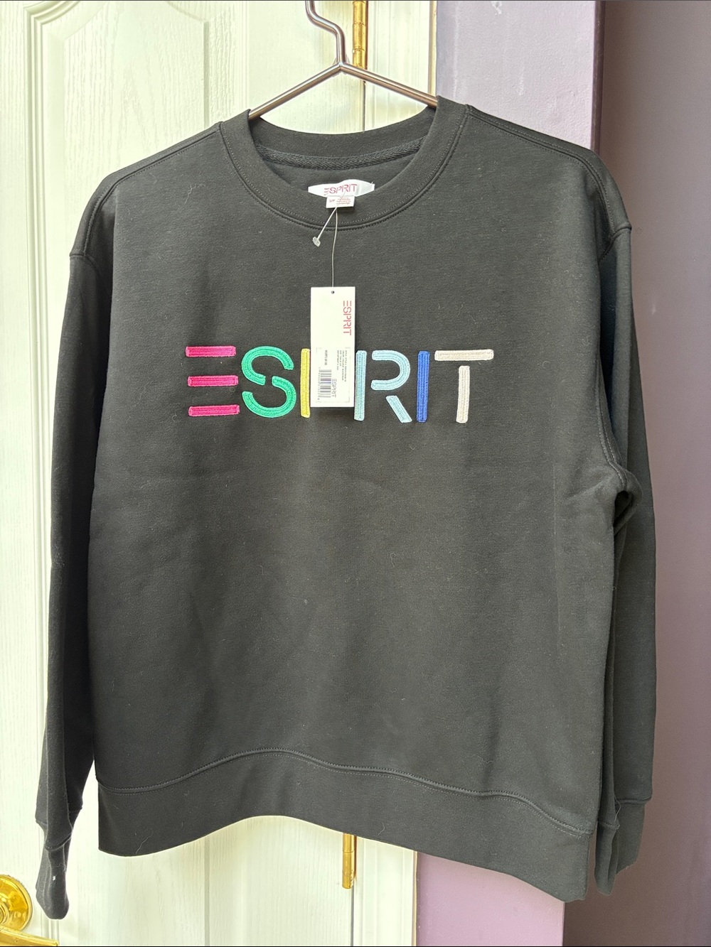 Esprit Black Crewneck Sweatshirt with Rainbow Logo